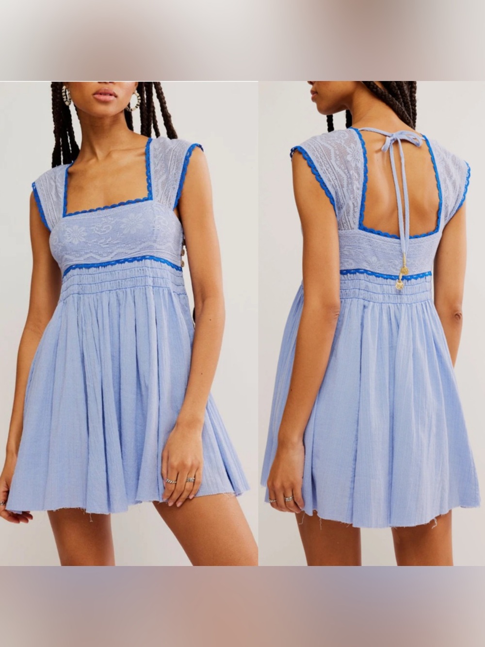 NWOT Womens FREE PEOPLE Heartland Blue Mini Dress size Medium